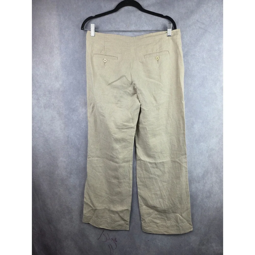 Talbots Signature Beige 100% Linen Wide Leg Pants Trousers‎ Womens 10P Petite